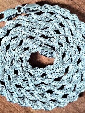 NEW 24 Inch Sterling Silver 5mm Rope Chain Necklace 44.4 Grams - Men's Jewelry